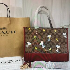 Coach Brown and Red Tote with Playful Characters